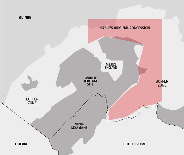 Sable’s original site overlapped the Nimba reserve. Later it was adjusted—but was still illegal, Guinea’s environment minister said. ©Global Witness